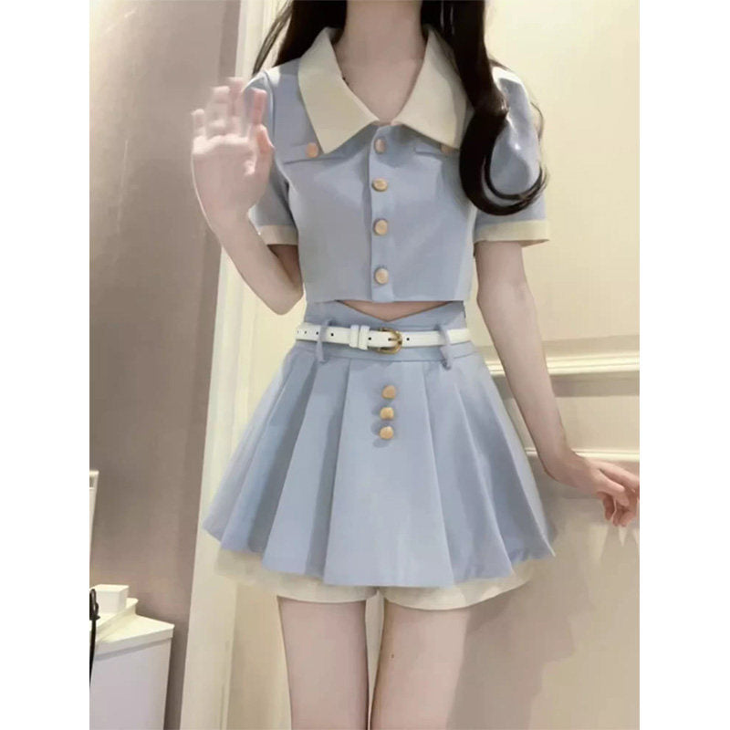 Korean Preppy Summer Two-Piece Set - kawaii-inspired outfit in pastel colors - 74049929