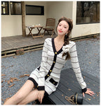 Tweed Style Contrasting Color Knitted Dress 2025 Autumn and Winter Korean and Japanese Socialite V-Neck Light Luxury