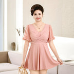 New Style Conservative Swimsuit for Middle-Aged and Elderly Women Suitable for Hot Springs Casual Body-Covering Stylish