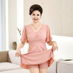 New Style Conservative Swimsuit for Middle-Aged and Elderly Women Suitable for Hot Springs Casual Body-Covering Stylish
