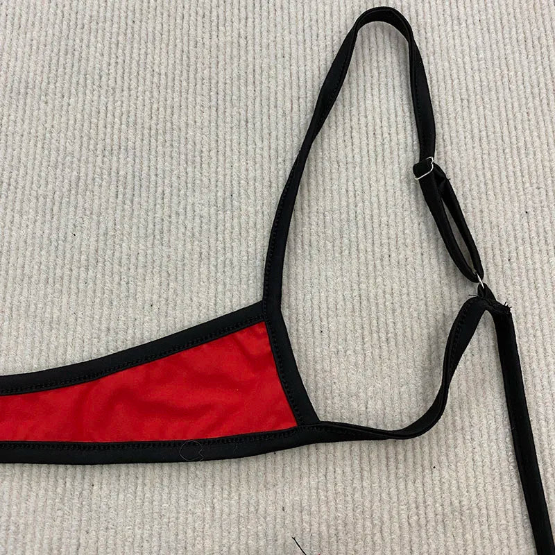 Retro Shoulder Strap Adjustable Backless Simple Summer Split Bikini Y2K Aesthetic Sexy Spice Girl Beach Contrast Color