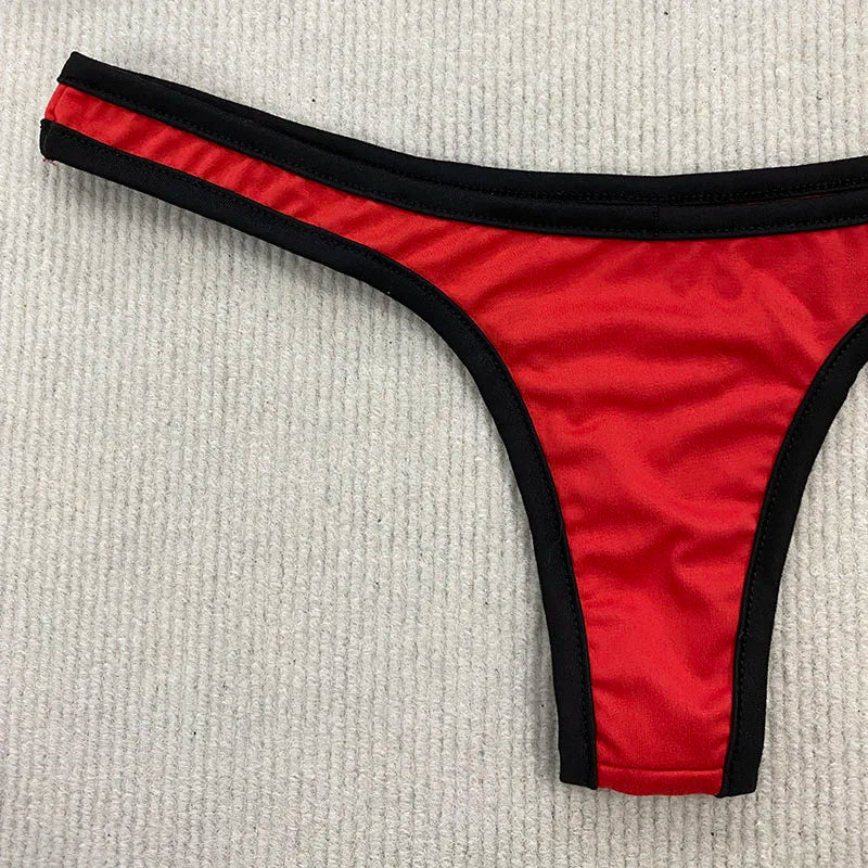 Retro Shoulder Strap Adjustable Backless Simple Summer Split Bikini Y2K Aesthetic Sexy Spice Girl Beach Contrast Color
