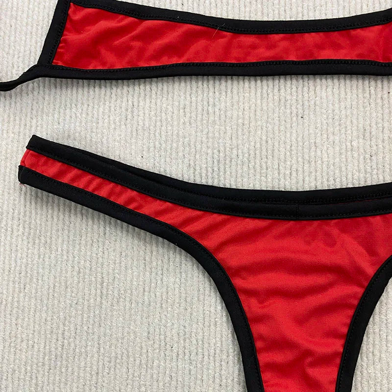 Retro Shoulder Strap Adjustable Backless Simple Summer Split Bikini Y2K Aesthetic Sexy Spice Girl Beach Contrast Color