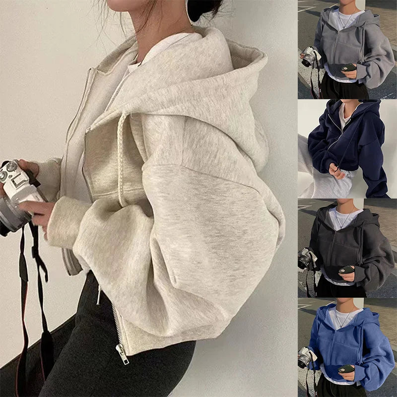 Cropped Zip-Up Hooded Sweatshirt - Cropped Hooded Sweatshirt