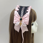 Lolita Hair Band Headwear Lolita Gothic Dark Collection Cross with Angel Handle Sweet Hair Accessories - Black Lace