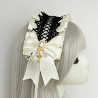 Lolita Hair Band Headwear Lolita Gothic Dark Collection Cross with Angel Handle Sweet Hair Accessories - black lace