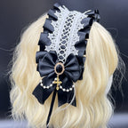 Lolita Hair Band Headwear Lolita Gothic Dark Collection Cross with Angel Handle Sweet Hair Accessories - white lace
