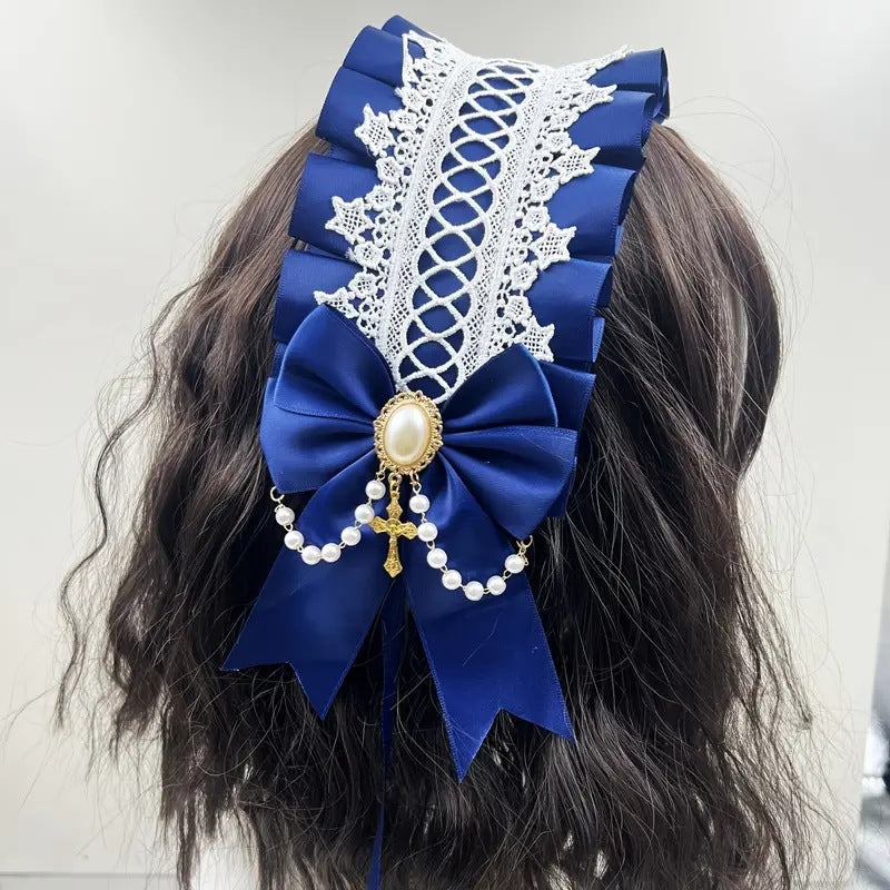 Lolita Hair Band Headwear Lolita Gothic Dark Collection Cross with Angel Handle Sweet Hair Accessories - White Lace