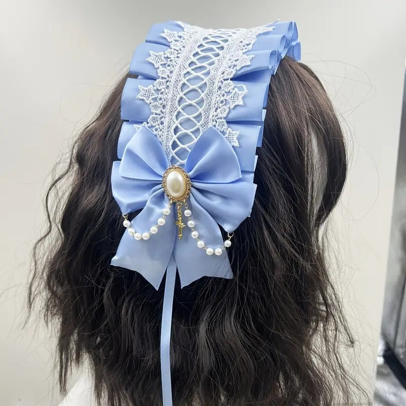 Lolita Hair Band Headwear Lolita Gothic Dark Collection Cross with Angel Handle Sweet Hair Accessories - White Lace