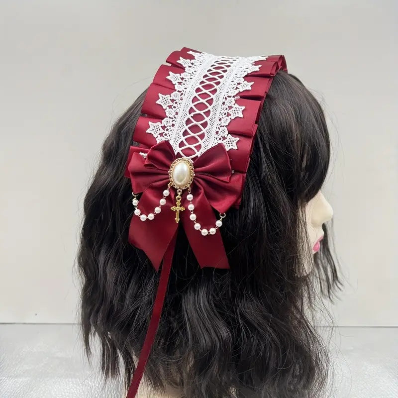 Lolita Hair Band Headwear Lolita Gothic Dark Collection Cross with Angel Handle Sweet Hair Accessories - White Lace