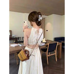 Designed Cut Out Waistless Halterneck Suspender Dress for Women Summer Lace-Up Waist Slimming Holiday Style Tassel
