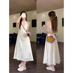 Designed Cut Out Waistless Halterneck Suspender Dress for Women Summer Lace-Up Waist Slimming Holiday Style Tassel