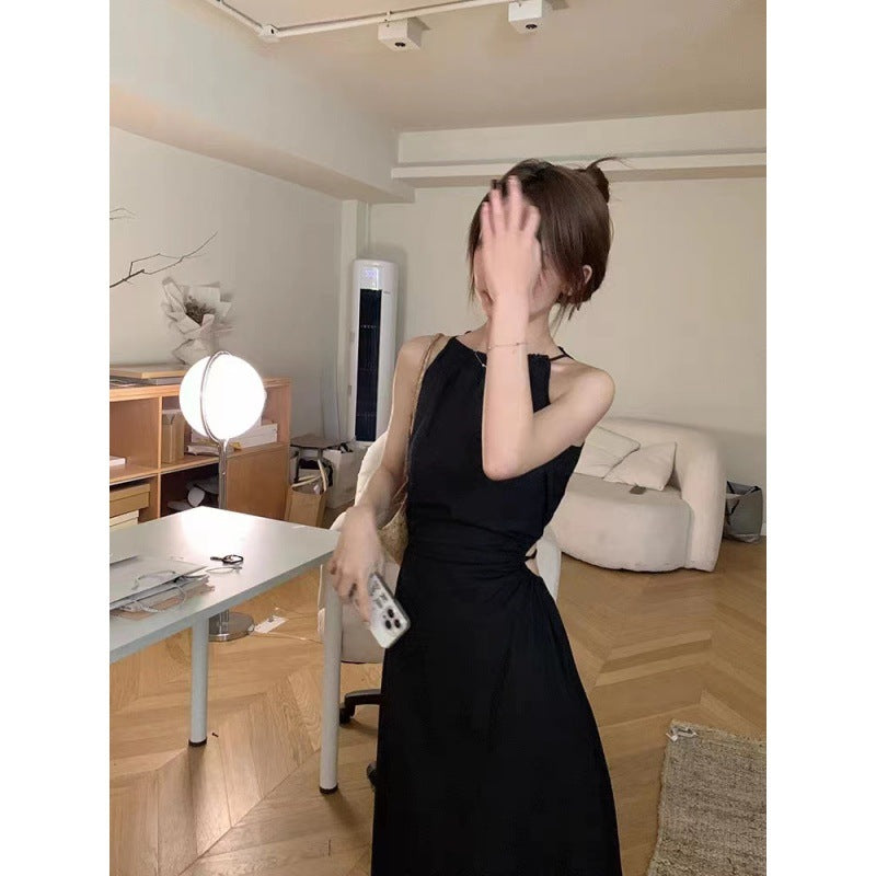 Designed Cut Out Waistless Halterneck Suspender Dress for Women Summer Lace-Up Waist Slimming Holiday Style Tassel