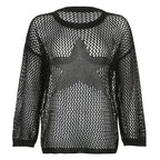 Lazy Style Star Loose Long-Sleeved Knitwear 2025 Women’s Sexy Cut Out See-Through Pure Color Slimming Look Woolen