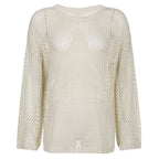 Lazy Style Star Loose Long-Sleeved Knitwear 2025 Women’s Sexy Cut Out See-Through Pure Color Slimming Look Woolen