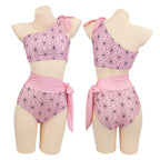 Anime Demon Slayer Kamado Tanjirou Cosplay Costume Nezuko Zenitsu Bikini Beach Halloween Summer Split Swimsuit Set
