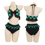 Anime Demon Slayer Kamado Tanjirou Cosplay Costume Nezuko Zenitsu Bikini Beach Halloween Summer Split Swimsuit Set