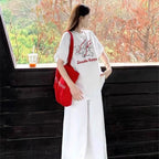 Cotton White Loose Graphic Dog T-Shirt - kawaii-inspired outfit in pastel colors - 99335235