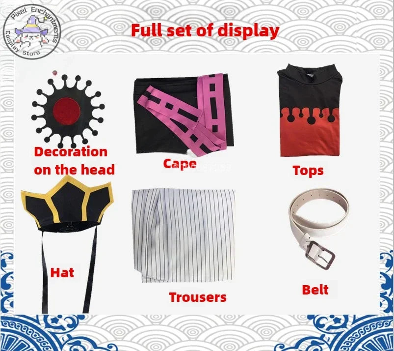 Popular Anime Demon Doma Douma Cosplay Costume Twelve Kizuki Upper Rank Two Role Play Wig Fan Sets Outfit for Men Women