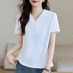 Women’s T-Shirt Korean Style Summer Petite Loose Versatile Casual Stylish Fashionable V-Neck Elegant Women’s Clothing