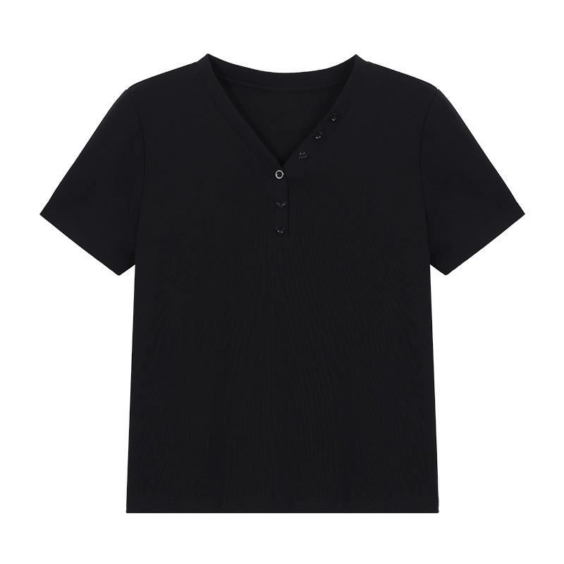 Women’s T-Shirt Korean Style Summer Petite Loose Versatile Casual Stylish Fashionable V-Neck Elegant Women’s Clothing