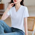 Women’s T-Shirt Korean Style Summer Petite Loose Versatile Casual Stylish Fashionable V-Neck Elegant Women’s Clothing