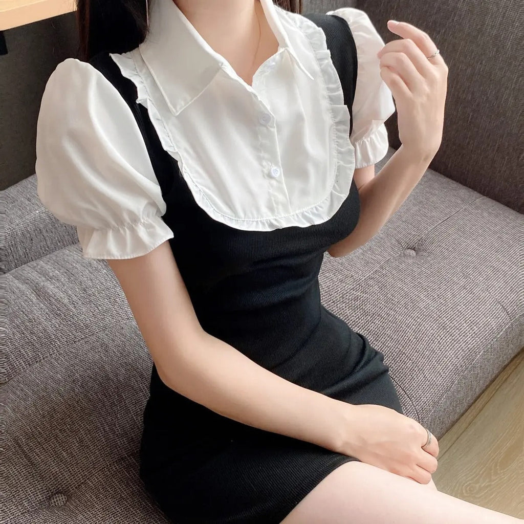 Pure Lust Hot Girl Fake Two-Piece Shirt Dress Women’s Summer 2023 New Niche Design Hip-Hugging Short Skirt