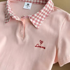 Pink Plaid-Collar Sweet Summer Polo Tee - kawaii-inspired outfit in pastel colors - 36182972