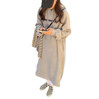 2024 autumn and winter new Korean version of BF wind hem split loose slimming fleece-lined thick knee hooded long skirt