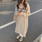 2024 autumn and winter new Korean version of BF wind hem split loose slimming fleece-lined thick knee hooded long skirt