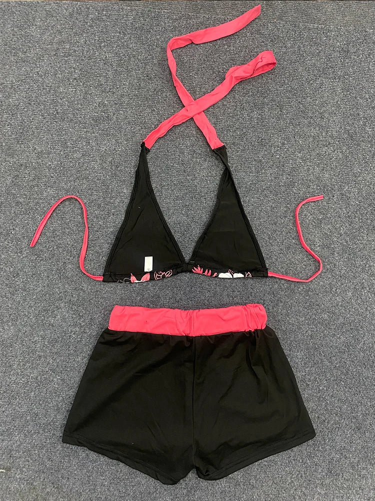 Summer Beach Ins Fashion Hot Sexy Ladies Split Two Piece Bikini Beautiful Vintage Contrast Flower Print Suspender Bra