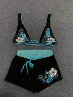 Summer Beach Ins Fashion Hot Sexy Ladies Split Two Piece Bikini Beautiful Vintage Contrast Flower Print Suspender Bra