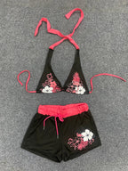 Summer Beach Ins Fashion Hot Sexy Ladies Split Two Piece Bikini Beautiful Vintage Contrast Flower Print Suspender Bra