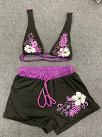 Summer Beach Ins Fashion Hot Sexy Ladies Split Two Piece Bikini Beautiful Vintage Contrast Flower Print Suspender Bra