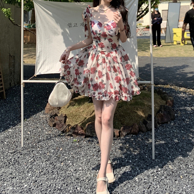 Sweet Floral Sling Dress Women’s Summer Small 2023 New French Style Gentle Korean Style First Love Short Dress