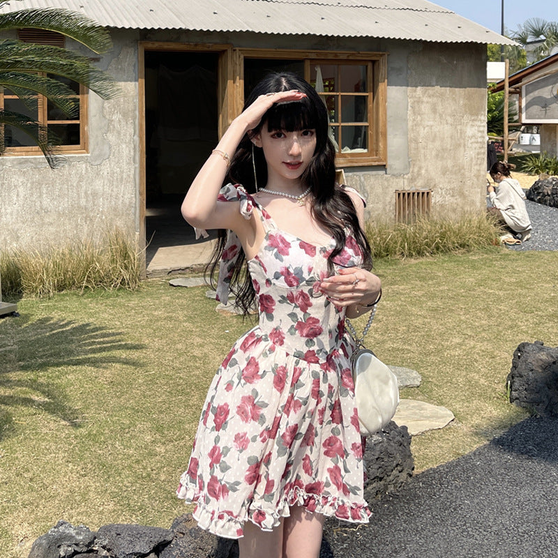 Sweet Floral Sling Dress Women’s Summer Small 2023 New French Style Gentle Korean Style First Love Short Dress