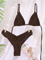Sexy Folds Bikini Set Solid Micro Bikinis Women Swimsuit Female Triangle Swimwear Beach Wear Bathing Suit