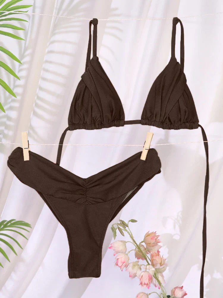 Sexy Folds Bikini Set Solid Micro Bikinis Women Swimsuit Female Triangle Swimwear Beach Wear Bathing Suit