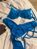Sexy Folds Bikini Set Solid Micro Bikinis Women Swimsuit Female Triangle Swimwear Beach Wear Bathing Suit - Blue / M