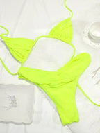 Sexy Folds Bikini Set Solid Micro Bikinis Women Swimsuit Female Triangle Swimwear Beach Wear Bathing Suit - Yellow / L