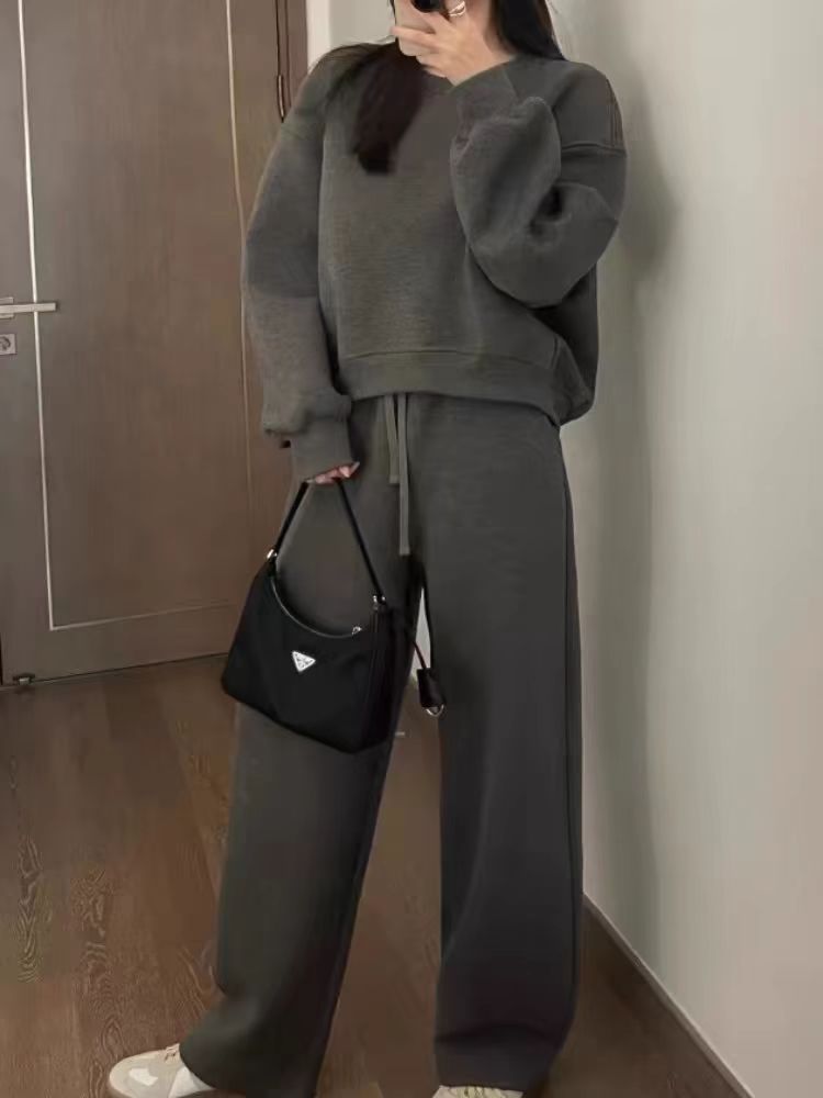 Stylish Fashion Sweatshirt Sports Set Women’s 2024 Autumn and Winter Slimming Loose Korean Style Student Casual