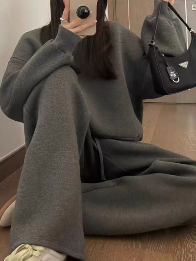 Stylish Fashion Sweatshirt Sports Set Women’s 2024 Autumn and Winter Slimming Loose Korean Style Student Casual