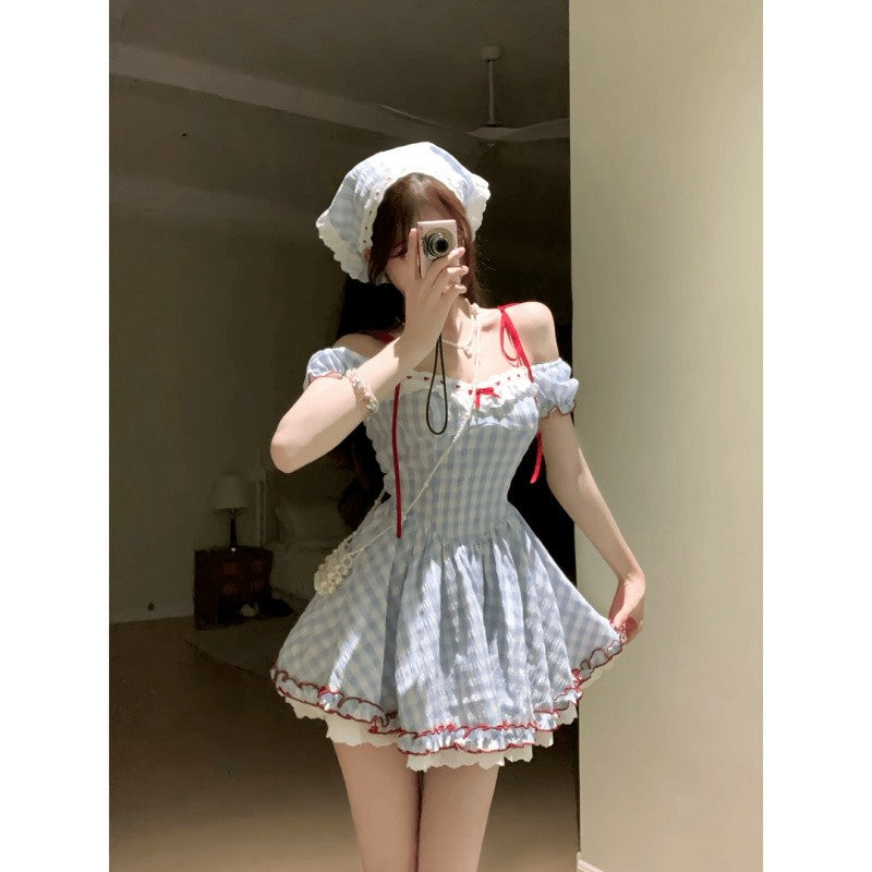 French Pastoral Square Neck Summer Dress - kawaii-inspired outfit in pastel colors - 24282800