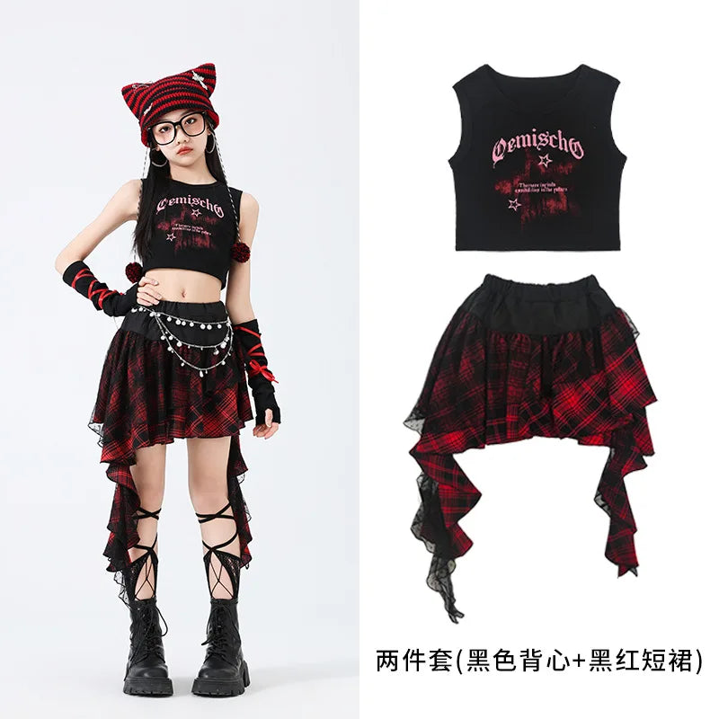Hip Hop Sweet Girls Crop Top Street Dance Sweat Pants Jazz Girl Group Clothes Sets Kids K-pop Costumes Children Teens