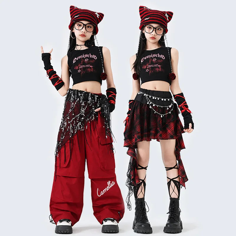 Hip Hop Sweet Girls Crop Top Street Dance Sweat Pants Jazz Girl Group Clothes Sets Kids K-pop Costumes Children Teens
