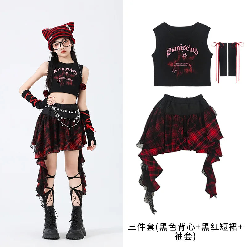 Hip Hop Sweet Girls Crop Top Street Dance Sweat Pants Jazz Girl Group Clothes Sets Kids K-pop Costumes Children Teens