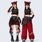 Hip Hop Sweet Girls Crop Top Street Dance Sweat Pants Jazz Girl Group Clothes Sets Kids K-pop Costumes Children Teens