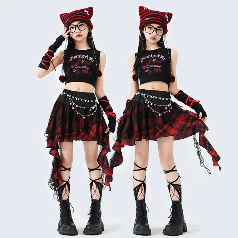 Hip Hop Sweet Girls Crop Top Street Dance Sweat Pants Jazz Girl Group Clothes Sets Kids K-pop Costumes Children Teens