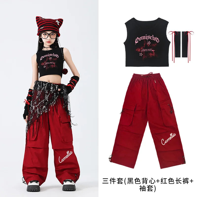 Hip Hop Sweet Girls Crop Top Street Dance Sweat Pants Jazz Girl Group Clothes Sets Kids K-pop Costumes Children Teens