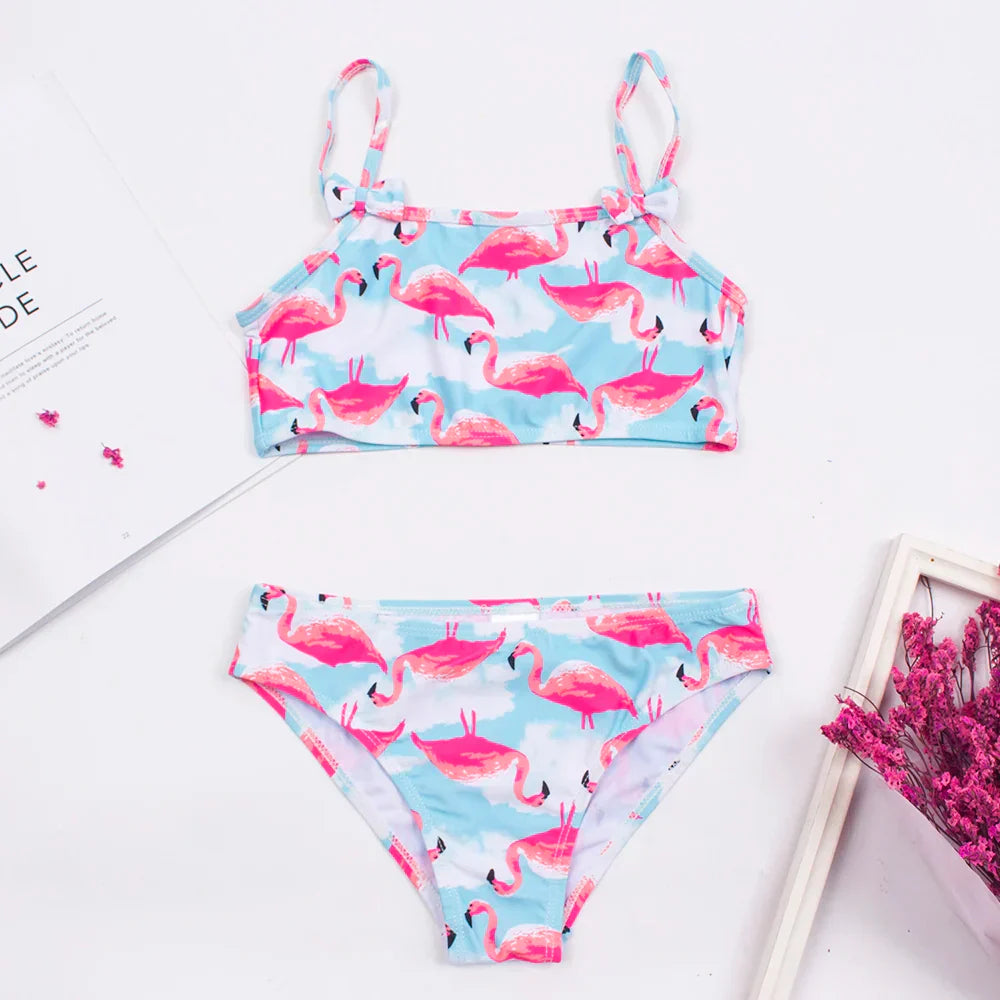 2-8 Years Kids Girls Swimsuit Children Print Bow Deco Bikini Set Summer Baby Kids Girl Biquini Beachwear Swimming Suit